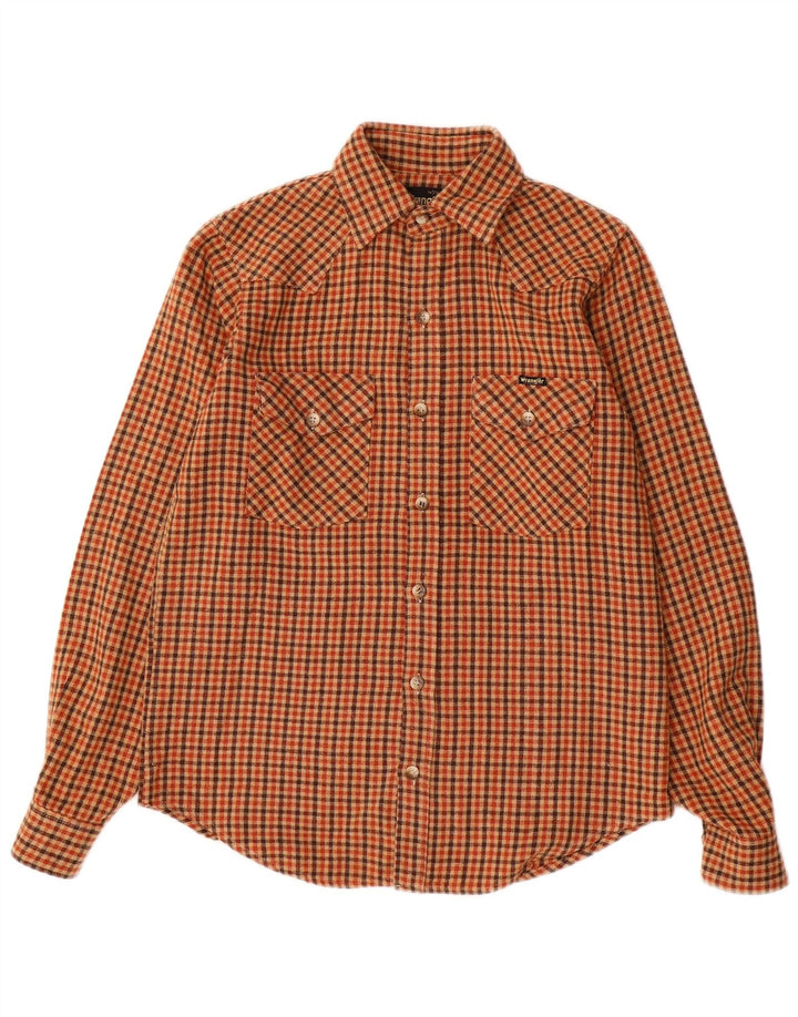 Wrangler Herren-Flanellhemd, Größe 14, klein, orange kariert