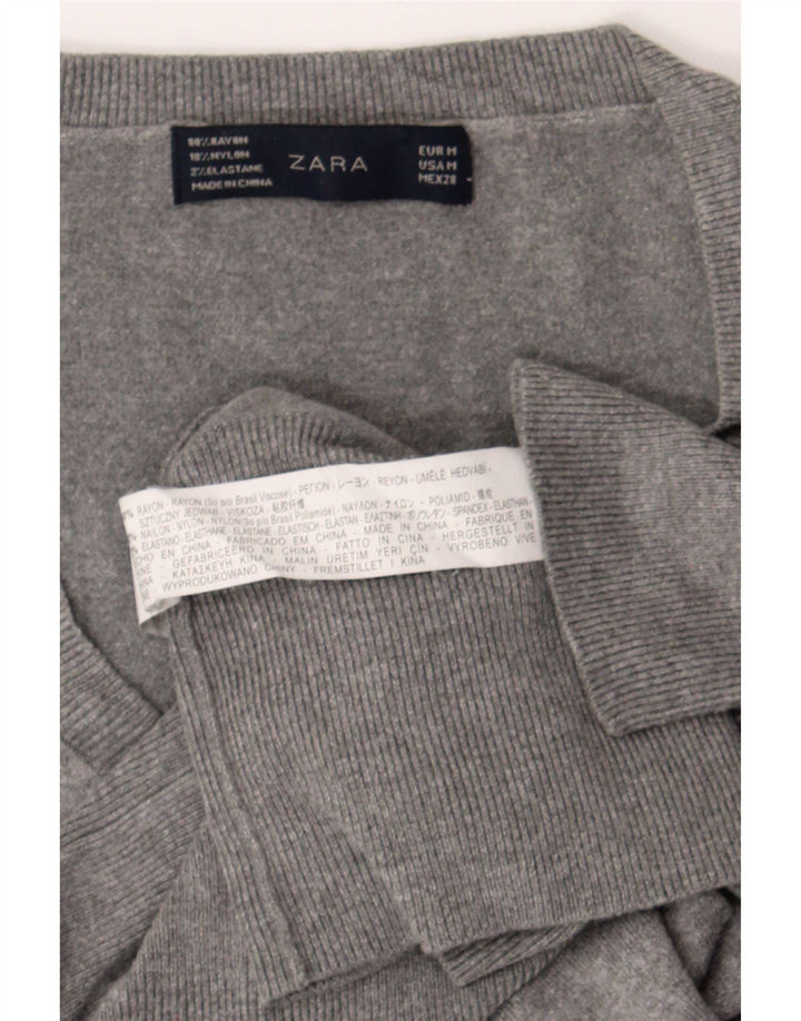 Zara Damen-Pullover mit V-Ausschnitt, UK 12, mittelgraues Viskose