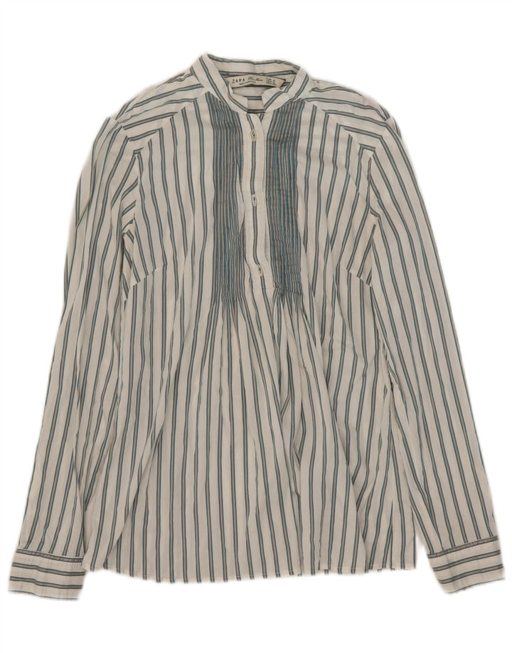 Zara Damen Pullover-Hemd UK 10 Small Weiß gestreift
