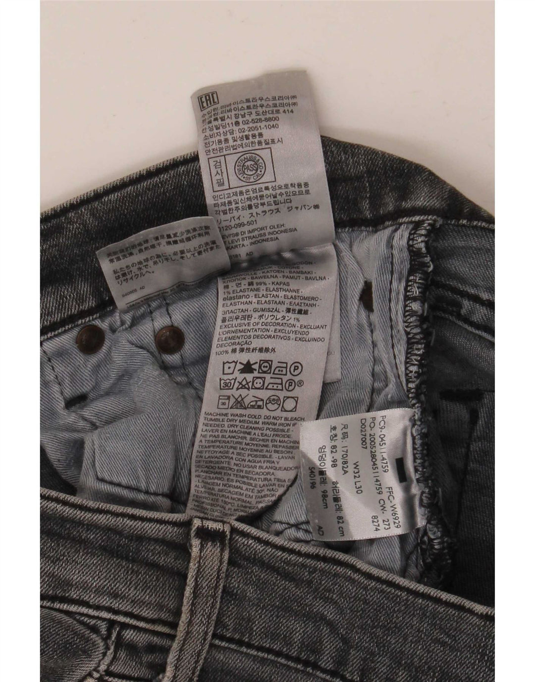 Levi's Herren 511 Slim Jeans W32 L30 Graue Baumwolle