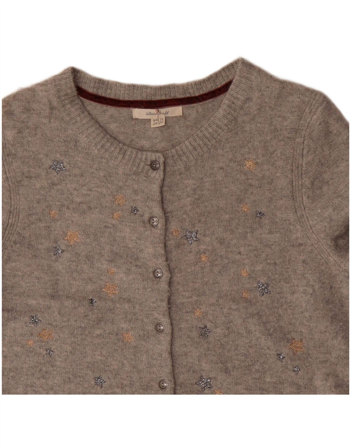 WHITE STUFF Damen-Strickjacke mit abstraktem Muster, Gr. 10, klein, Grau