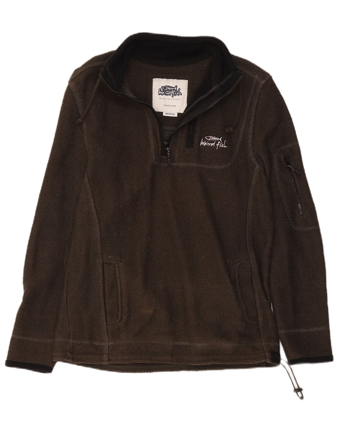 Weird Fish Herren-Sweatshirt mit Reißverschluss am Hals, mittlere Khaki-Baumwolle
