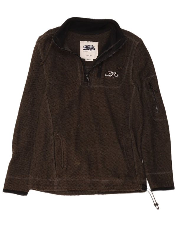 Weird Fish Herren-Sweatshirt mit Reißverschluss am Hals, mittlere Khaki-Baumwolle