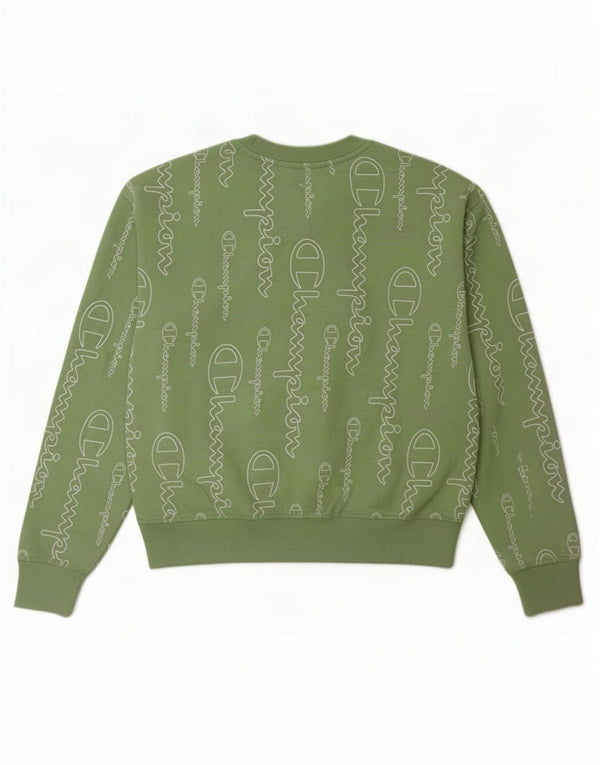 Champion Womens Graphic Sweatshirt Pullover UK 14 Mittelgrüne Baumwolle