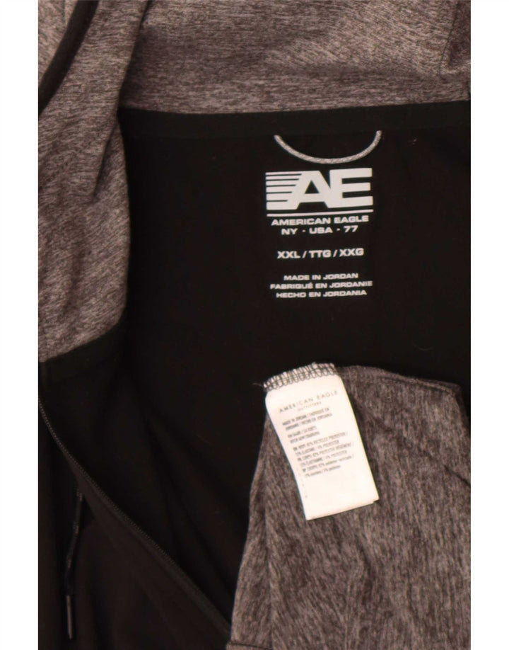 American Eagle Herren-Kapuzenpullover mit grafischem Reißverschluss, 2XL, Grau, Farbblock
