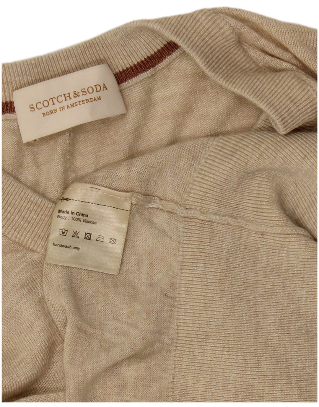 SCOTCH & SODA Damen-Pullover mit V-Ausschnitt, UK 14, mittelbeige Viskose