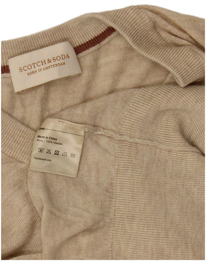 SCOTCH & SODA Damen-Pullover mit V-Ausschnitt, UK 14, mittelbeige Viskose