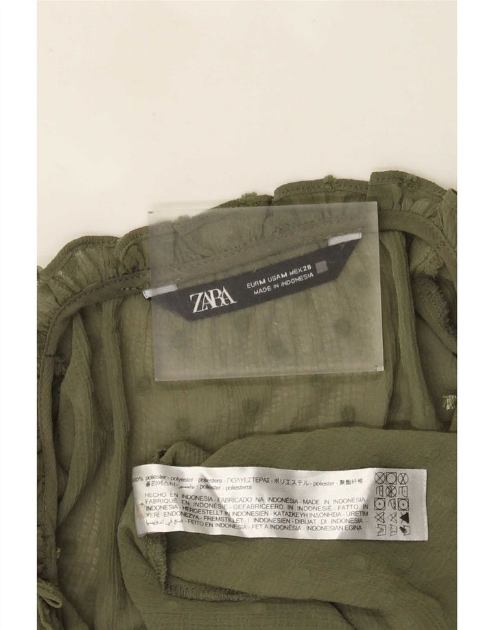 Durchsichtiges Damen-Blusenoberteil mit 3/4-Ärmeln von Zara, UK-Größe 44, mittleres Khaki mit Flecken
