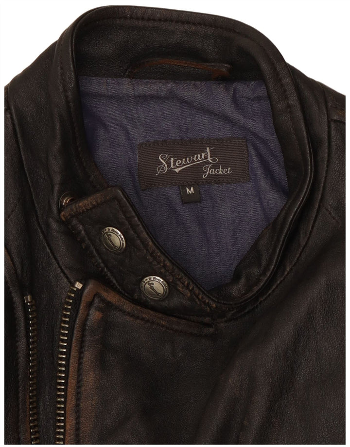 Stewart Herren-Leder-Racer-Jacke, UK 38, mittelbraunes Leder