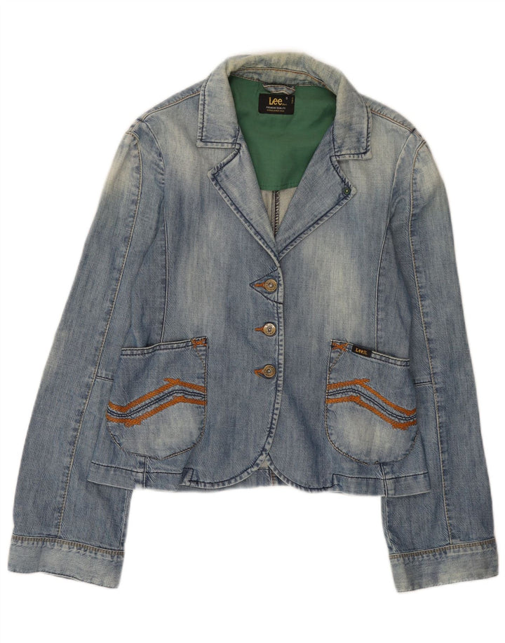 Lee Damen 3-Knopf-Denim-Blazer-Jacke, UK 10, kleine blaue Baumwolle