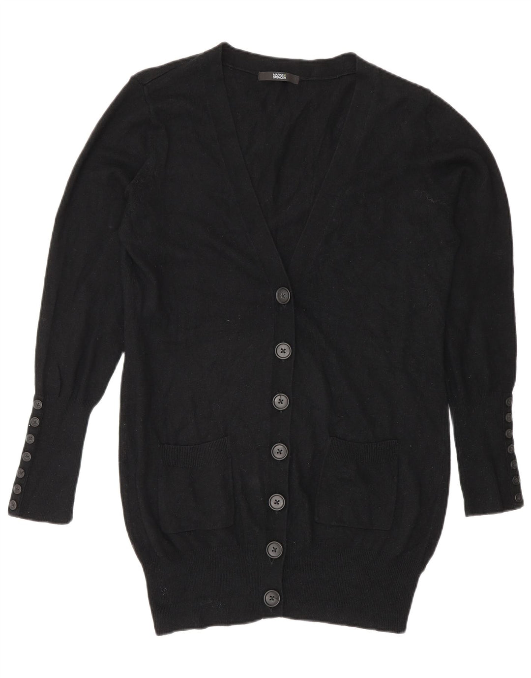 Marks & Spencer Damen Longline-Cardigan-Pullover UK 12 Mittelschwarze Viskose