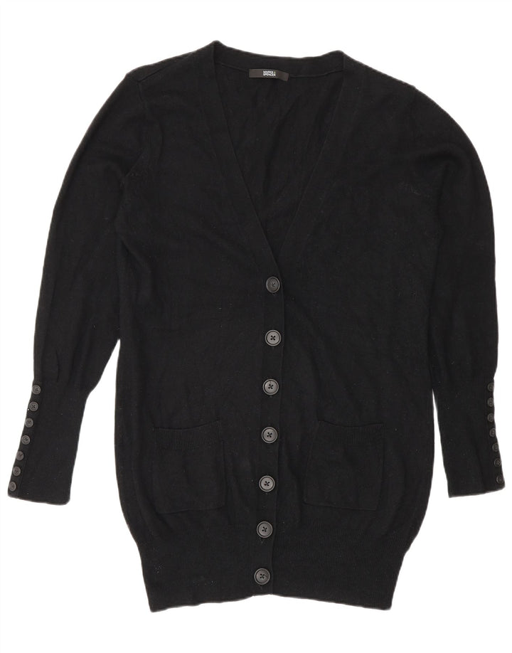 Marks & Spencer Damen Longline-Cardigan-Pullover UK 12 Mittelschwarze Viskose