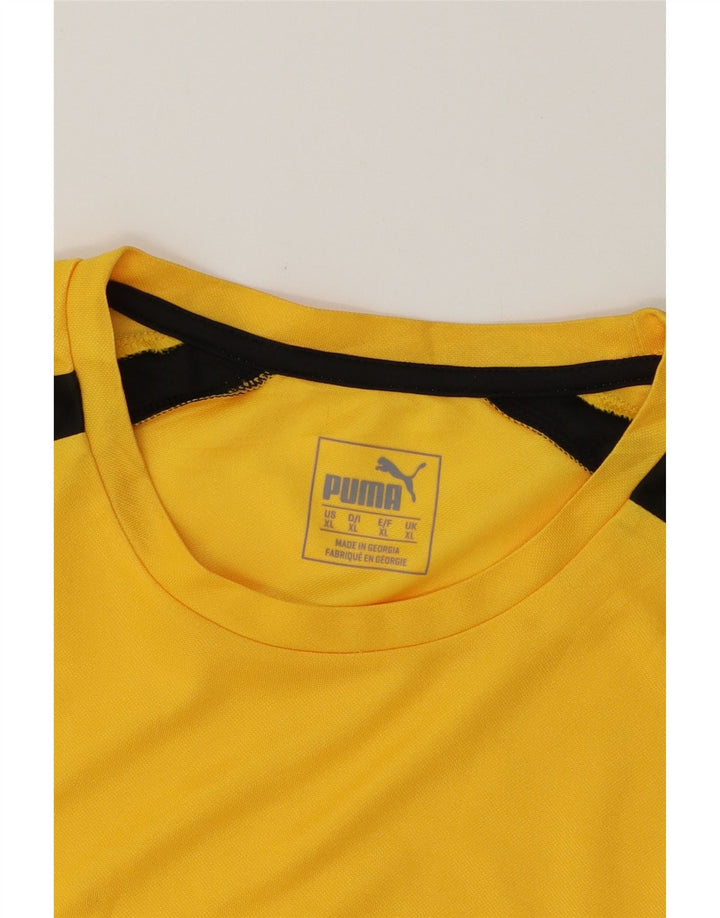 PUMA Mens T-Shirt Top XL Yellow Colourblock Polyester Vintage Puma and Second-Hand Puma from Messina Hembry 