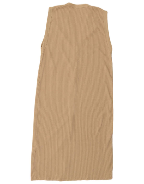 Zara Damen Ärmelloses Maxikleid UK 16 Large Beige Polyester