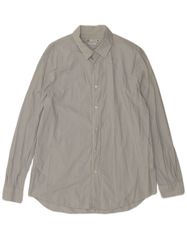Zara Herren Regular Fit Hemd XL blau gestreift aus Baumwolle