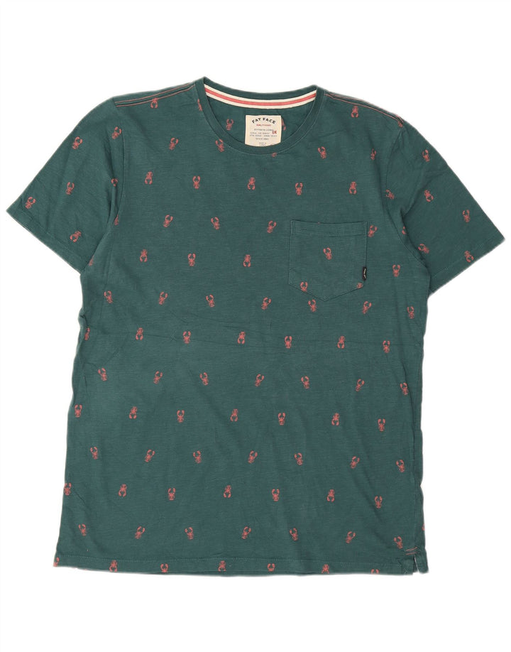 Fat Face Herren-T-Shirt-Oberteil, groß, grün gepunktete Baumwolle