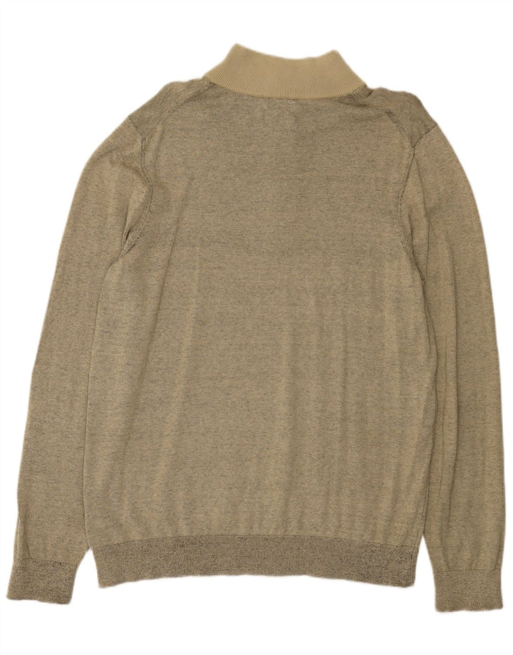 Calvin Klein Herren-Pullover mit Reißverschluss am Hals, mittelbeige gefleckte Baumwolle