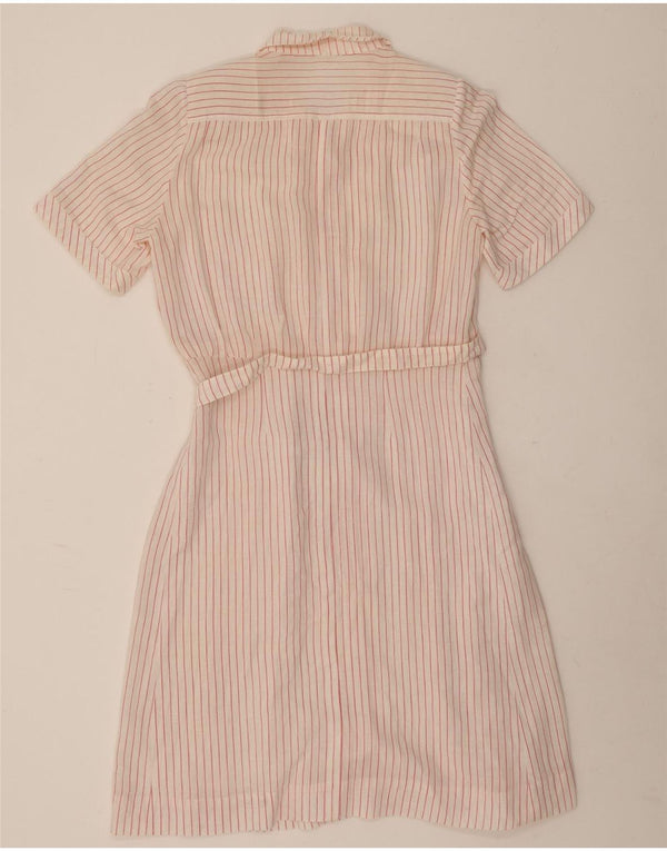 Vintage Damen Kurzarm-Hemdkleid UK 14 Mittelrot gestreift