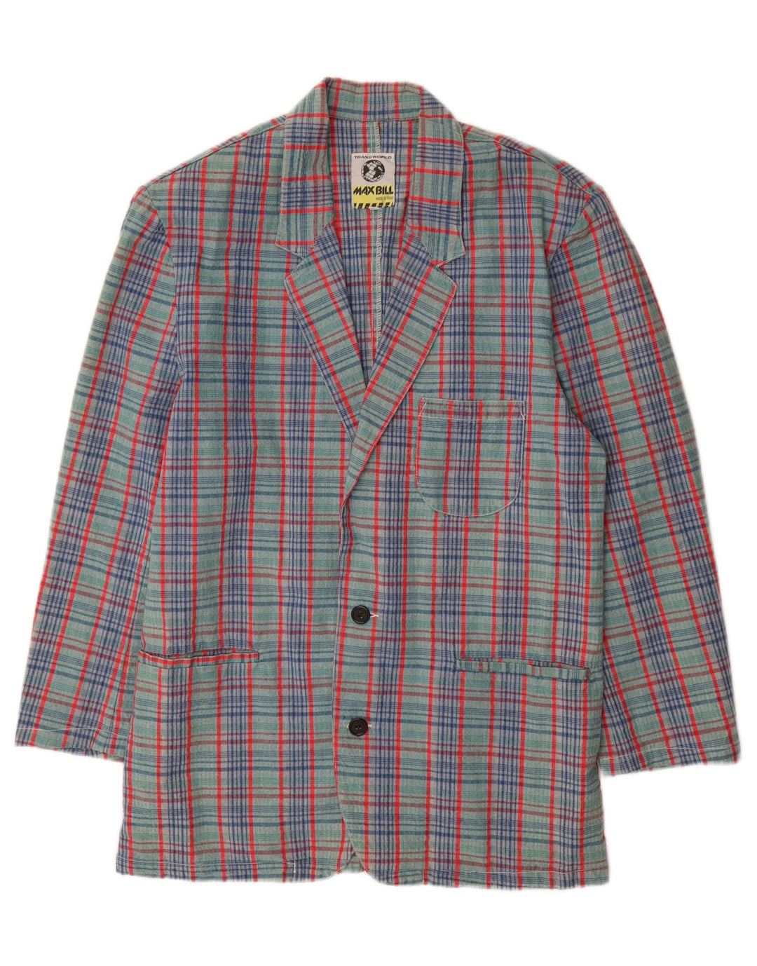 VINTAGE Herren-Blazer mit 2 Knöpfen, UK 38, mittelgrün karierte Baumwolle