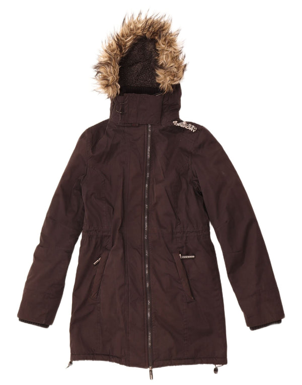 Superdry Damen-Windbreaker-Mantel mit Kapuze, UK 10, Größe S, Schwarz, Polyester