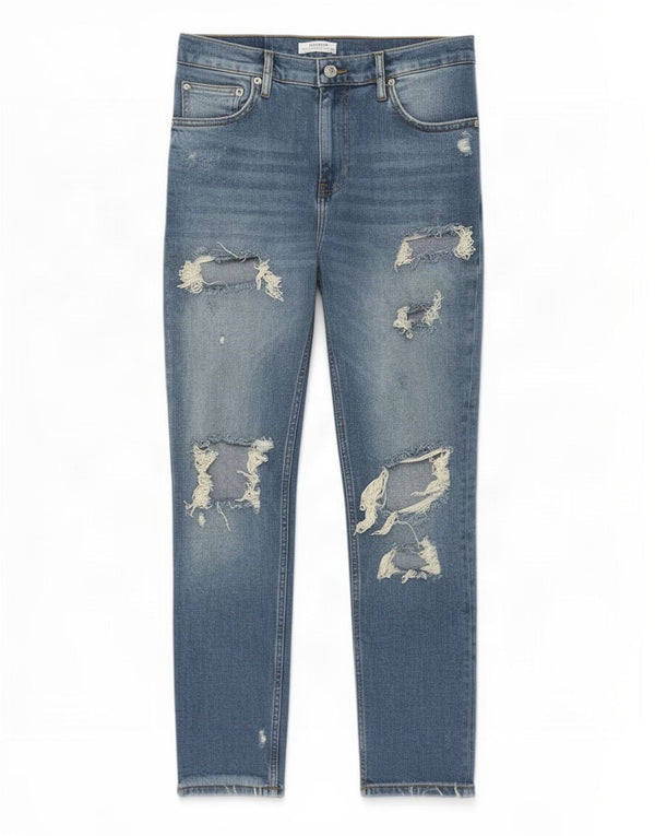 Zara Damen Distressed Slim Jeans EU 36 XS W26 L26 Blaue Baumwolle