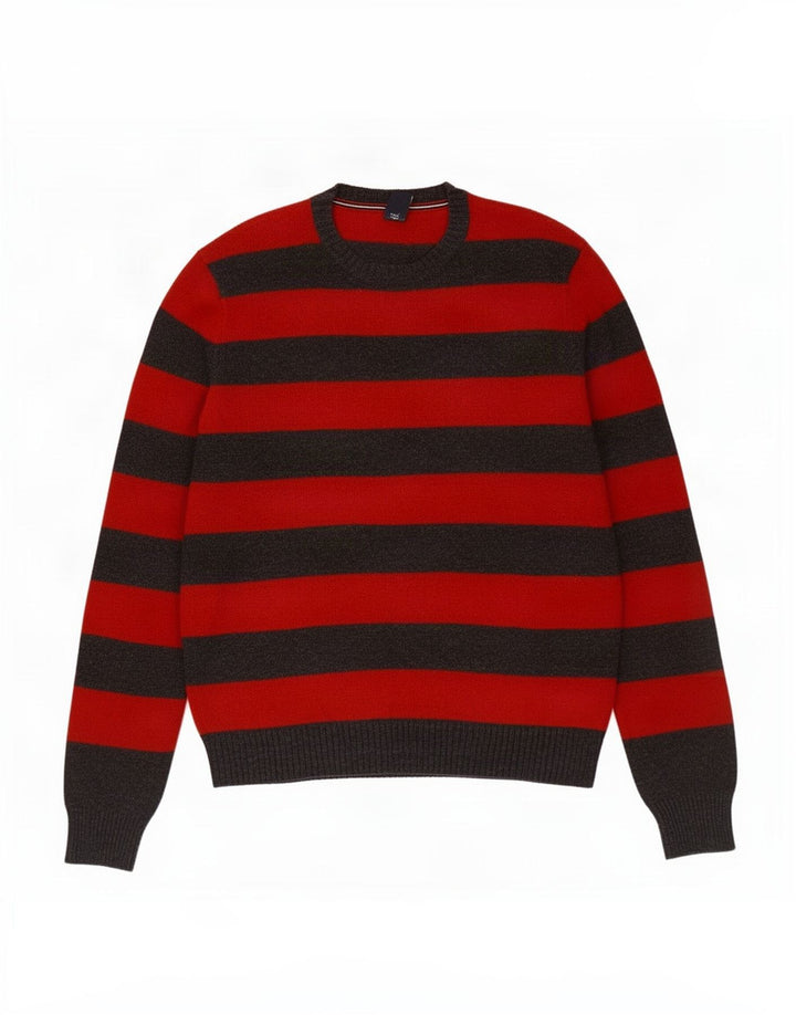 Gap Herren-Pullover mit Rundhalsausschnitt, klein, rot gestreift, Baumwolle