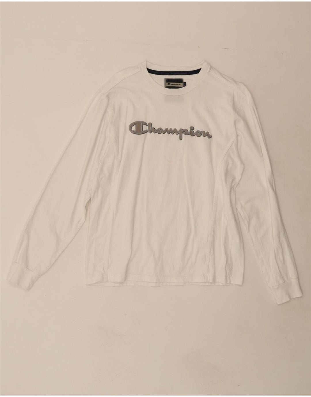 CHAMPION Mens Graphic Top Long Sleeve Medium White Cotton Vintage Champion and Second-Hand Champion from Messina Hembry 