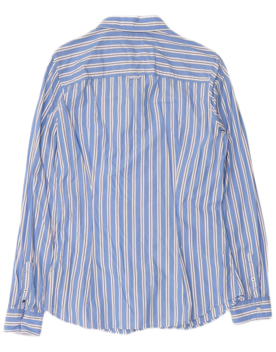 TOMMY HILFIGER Damen-Hemd mit Rüschen vorne, US 10, große blau gestreifte Baumwolle