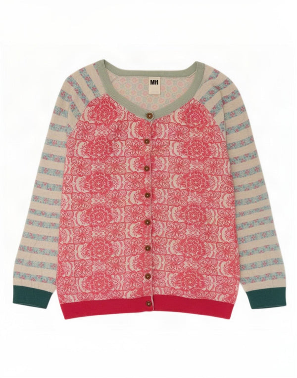 White Stuff Womens Crop Cardigan Sweater UK 10 Small Pink Floral Cotton