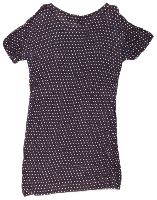 Jigsaw Damen T-Shirt-Kleid UK 14 Mittelmarineblaues gepunktetes Leinen