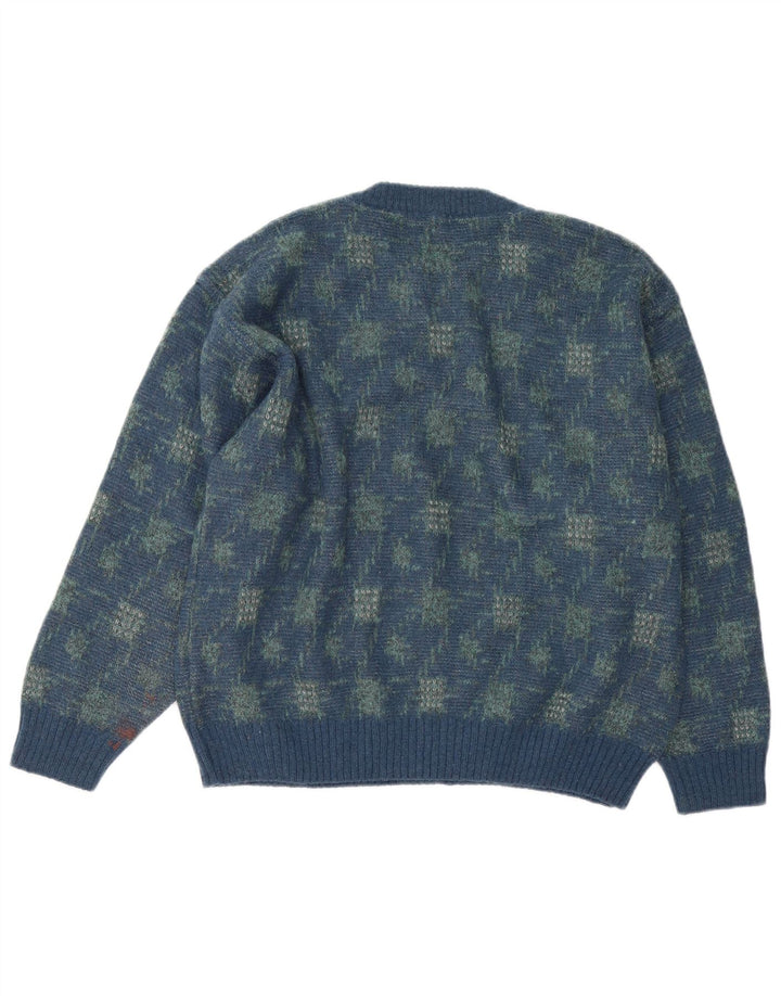 Rodrigo Herren-Pullover mit Rundhalsausschnitt, groß, blau, geometrisch, Alpakawolle