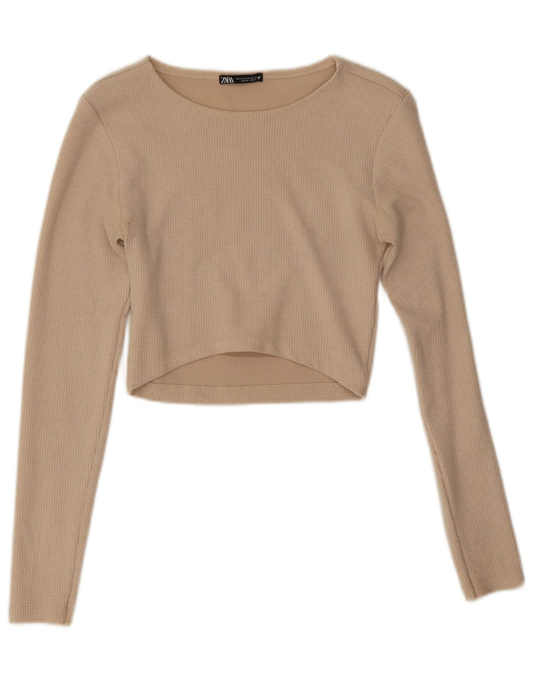 Zara Damen Crop Top Langarm UK 12 Medium Beige
