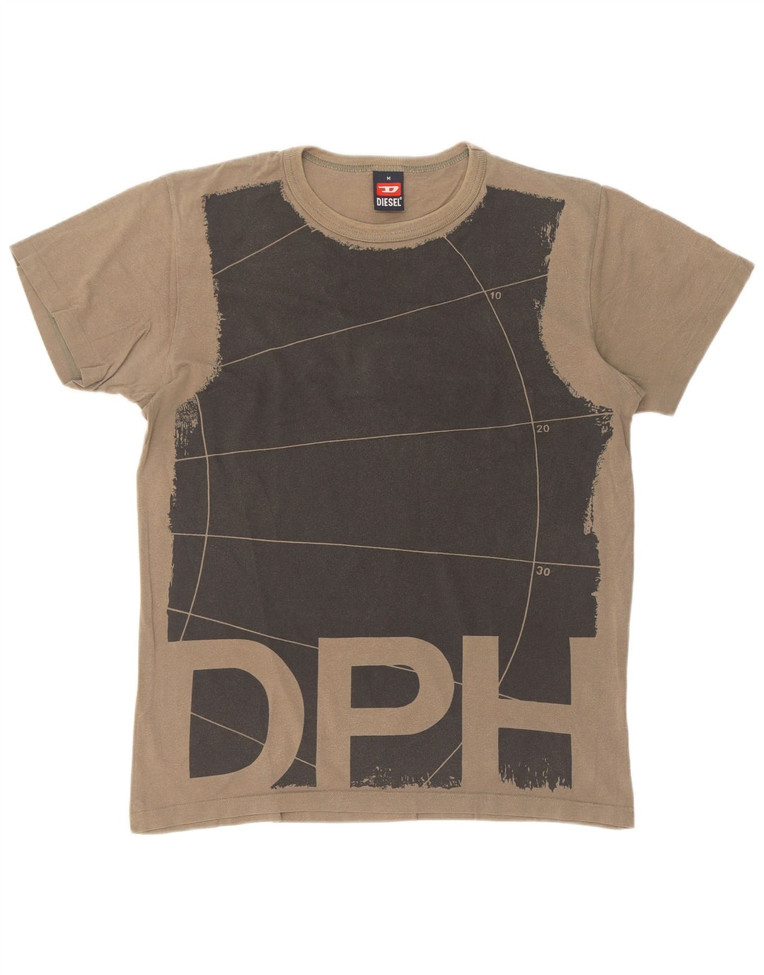 Diesel Herren Grafik-T-Shirt-Oberteil aus mittlerer Khaki-Farbblock-Baumwolle