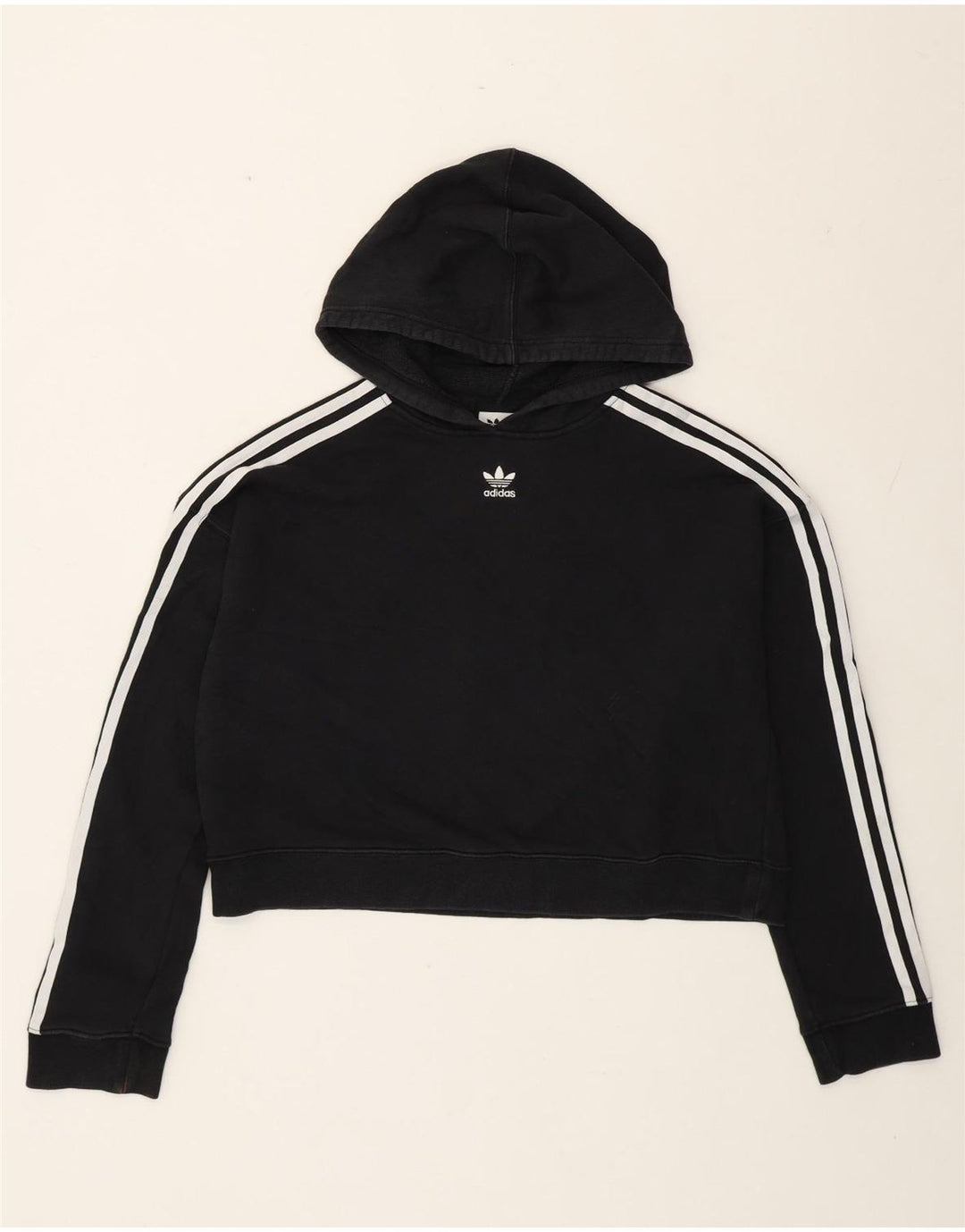 Adidas Damen Übergroßer Crop Hoodie Pullover UK 12 Mittelschwarze Baumwolle