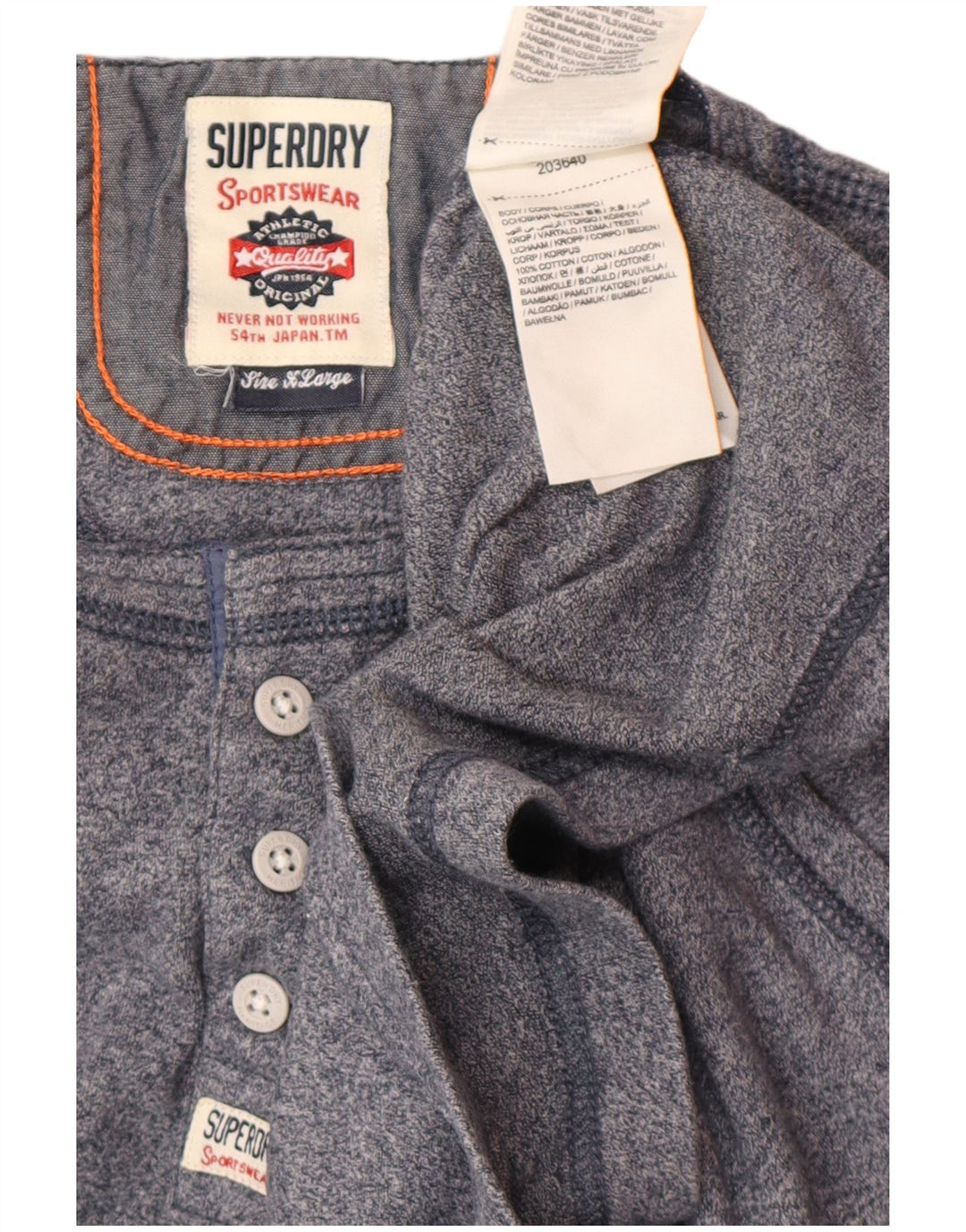 SUPERDRY Herren-Top, langärmelig, XL, Marineblau, Baumwolle