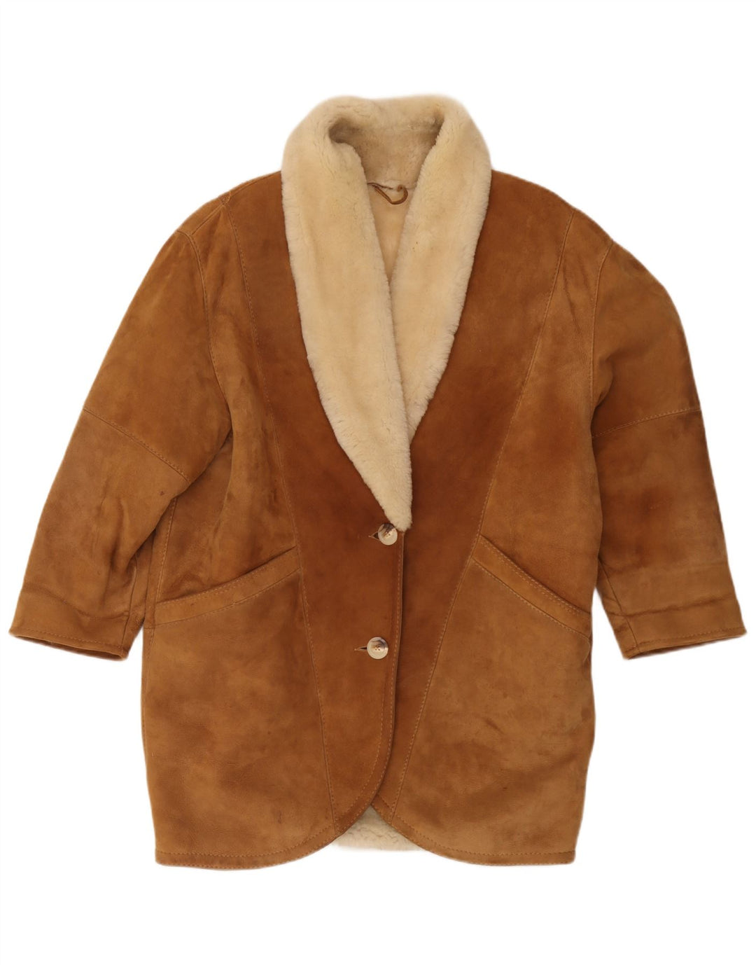 Vintage Damen Übergroßer Lammfellmantel IT 44 Mittelbraunes Lammfell