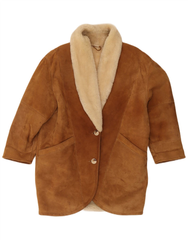 Vintage Damen Übergroßer Lammfellmantel IT 44 Mittelbraunes Lammfell