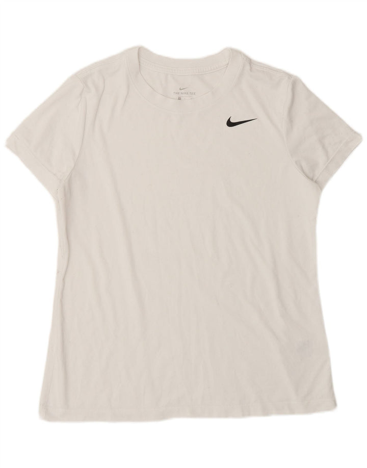 NIKE Damen Dri Fit T-Shirt Top UK 14 Mittelweißes Polyester