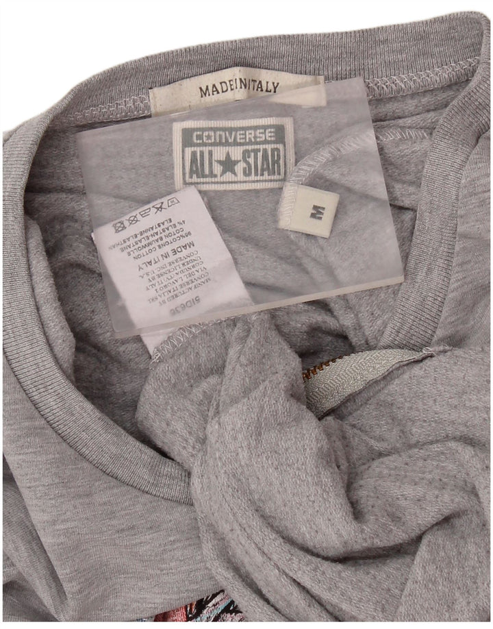 CONVERSE Damen Grafik-Sweatshirt-Pullover UK 14 Mittelgraue Baumwolle