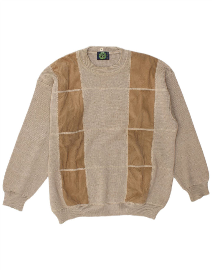 Vintage Herren Pullover mit Rundhalsausschnitt, große grau gestreifte Wolle