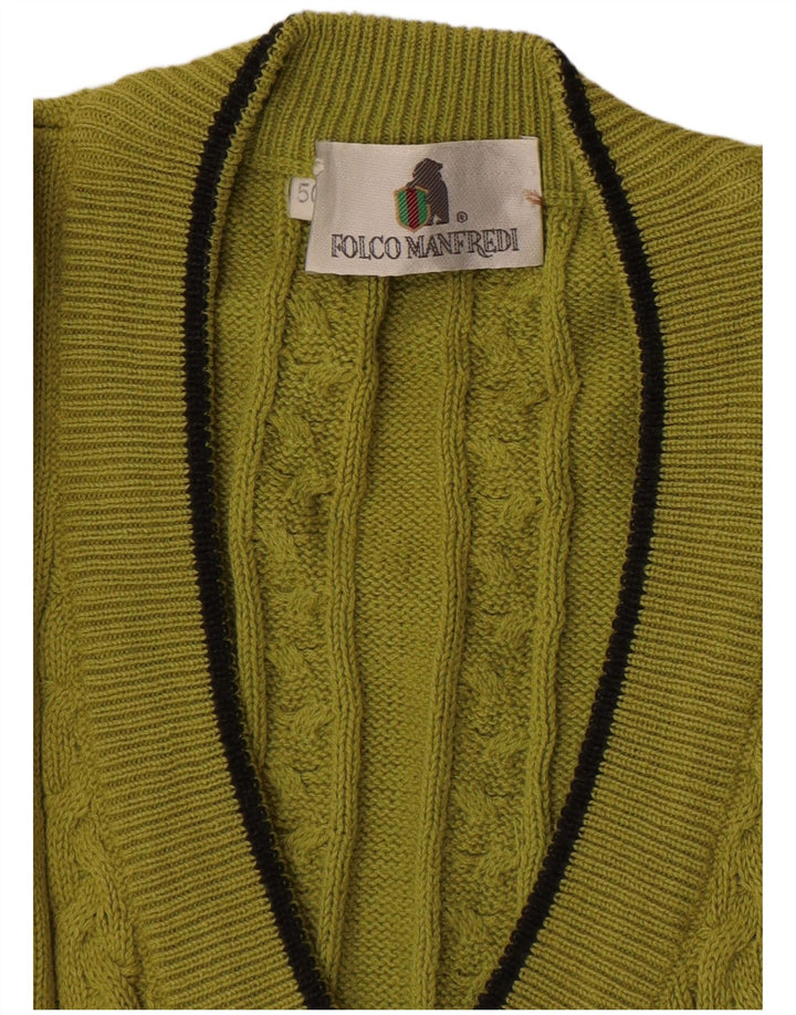 Vintage Herren V-Ausschnitt Pullover IT 50 Medium Khaki Baumwolle