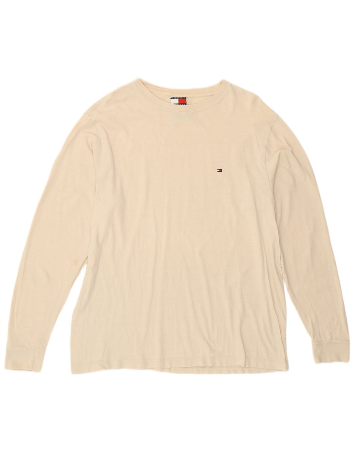 Tommy Hilfiger Herren-Oberteil, langärmelig, klein, cremefarbene Baumwolle