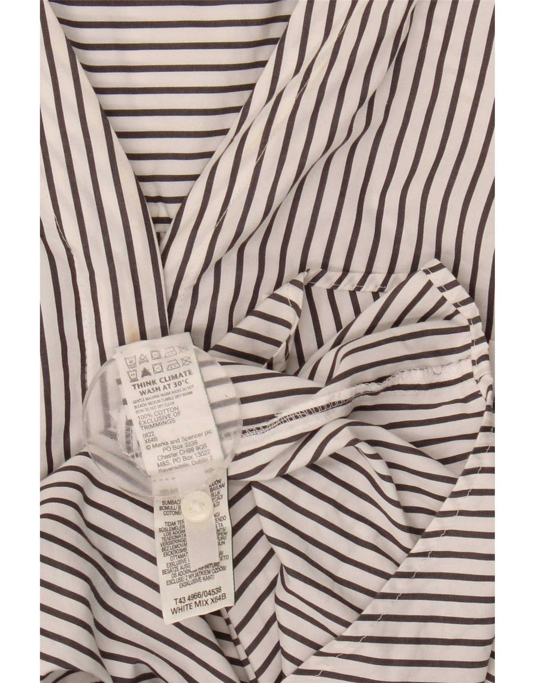 Marks & Spencer Damen Pullover-Hemd UK 16 Große weiß gestreifte Baumwolle