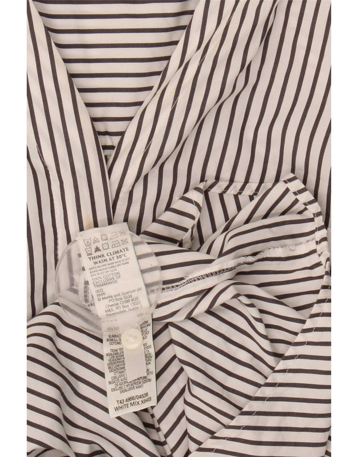 Marks & Spencer Damen Pullover-Hemd UK 16 Große weiß gestreifte Baumwolle