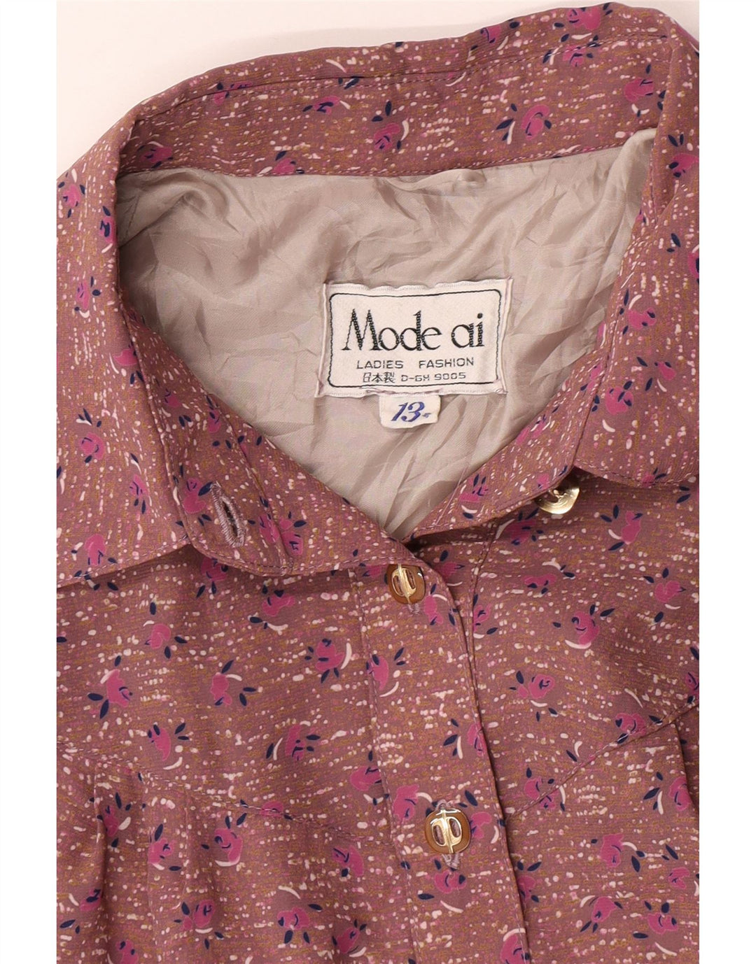 Vintage Damen Maxi Pullover Hemdkleid UK 12 Mittelbraun geblümt