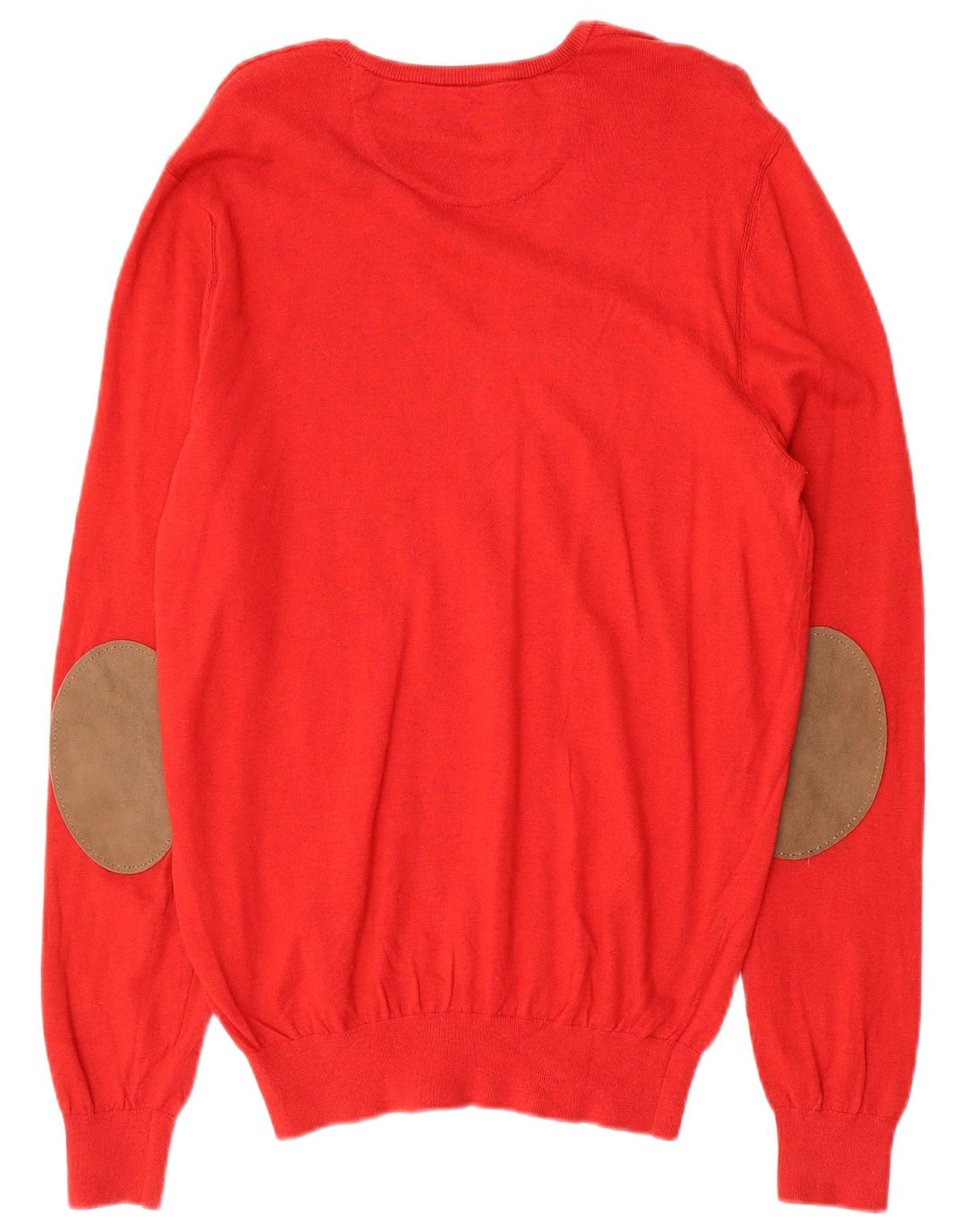 Massimo Dutti Herren-Pullover mit V-Ausschnitt, groß, rote Farbblock-Seide