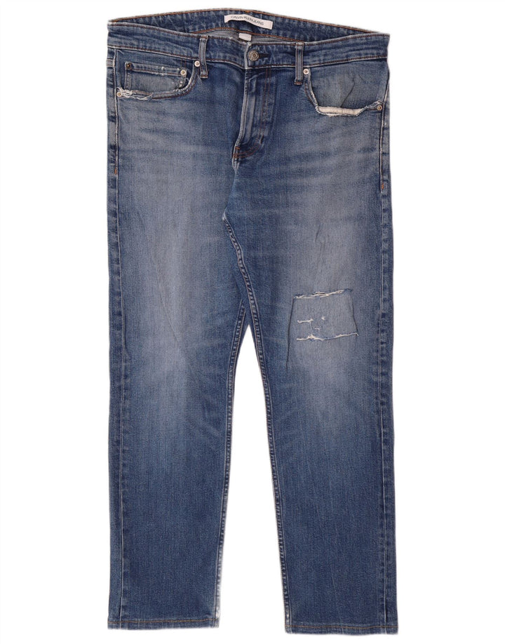 Calvin Klein Herren Slim Jeans W34 L28 Blaue Baumwolle