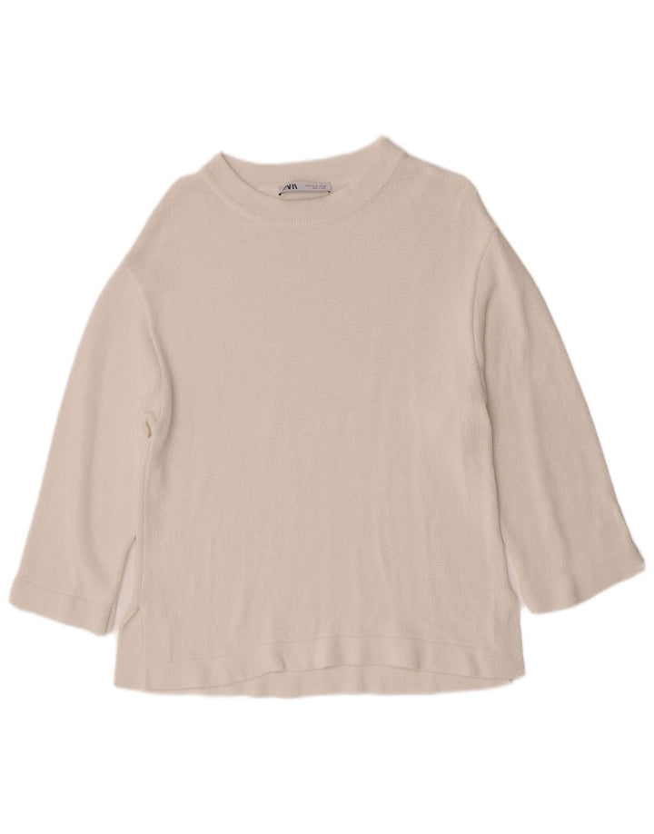 Zara Damen-Pullover mit U-Boot-Ausschnitt, Gr. 14, Mittelweiß