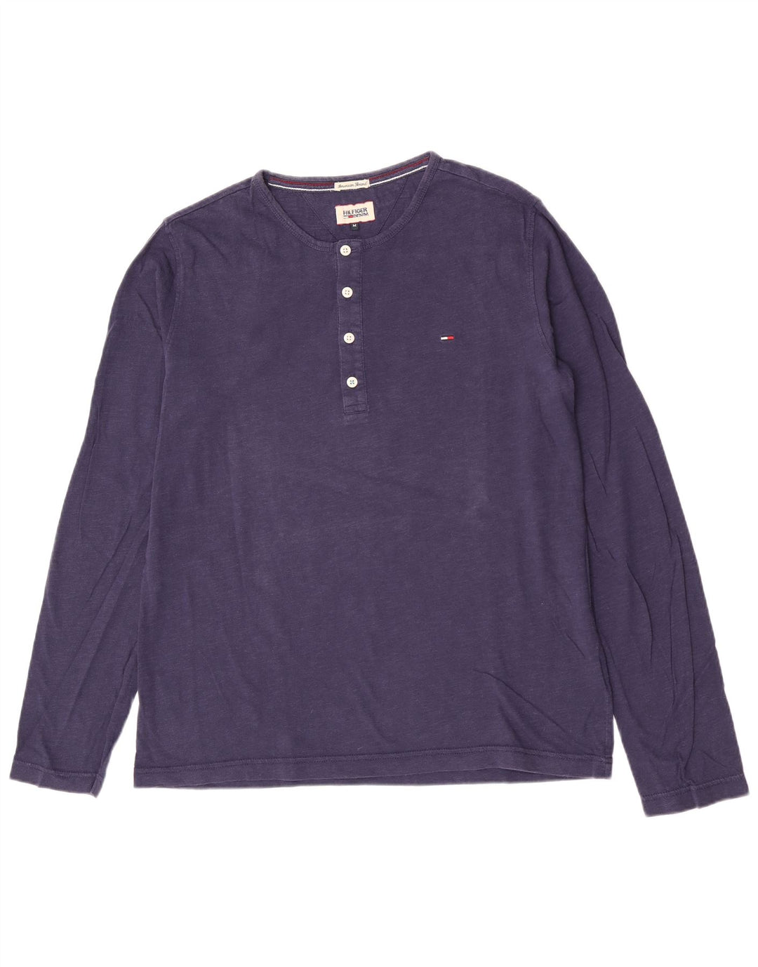 Tommy Hilfiger Herren-Henley-Oberteil, langärmelig, mittelmarineblaue Baumwolle