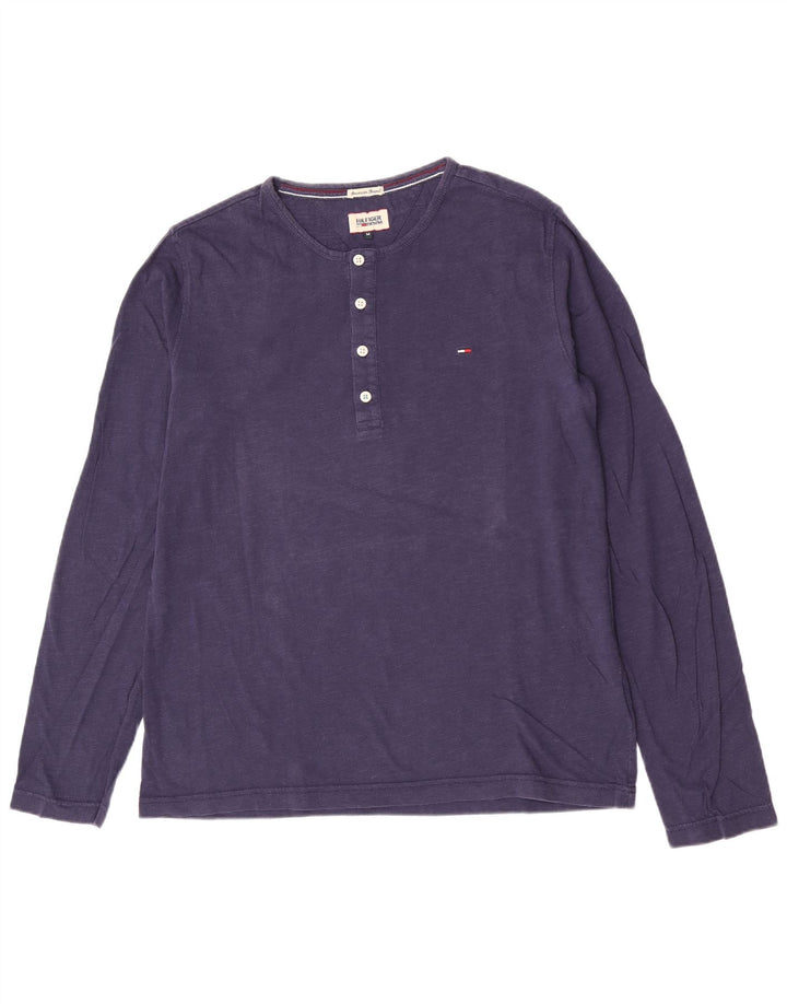 Tommy Hilfiger Herren-Henley-Oberteil, langärmelig, mittelmarineblaue Baumwolle